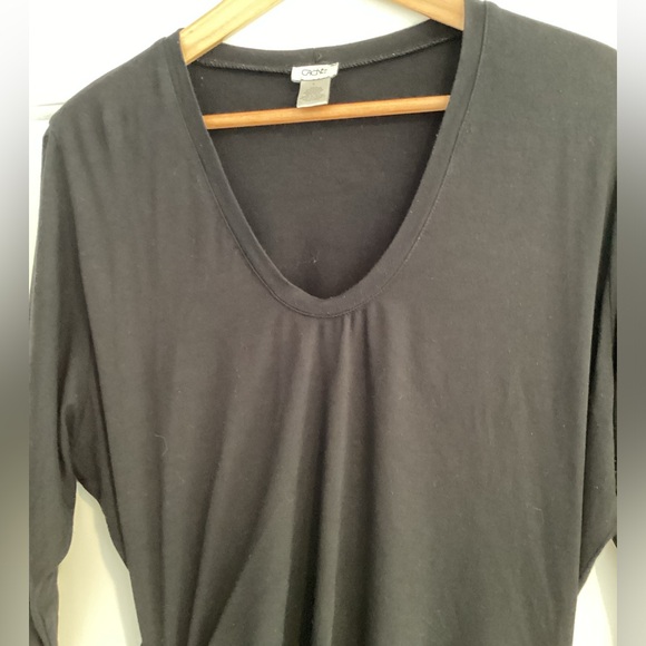 Cache Asymmetrical Ruched Side Open Sleeve Jersey Black Dress L - Picture 4 of 13